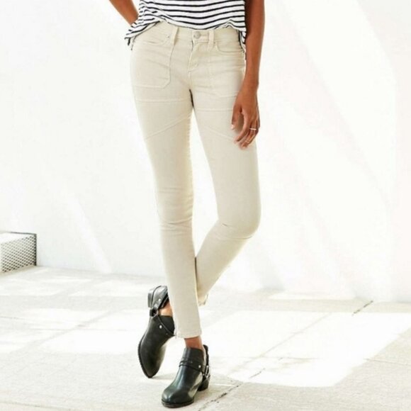 Urban Outfitters BDG Jefferson Zipper Ankle Skinny Jeans Cream Off White 25 - Picture 1 of 9